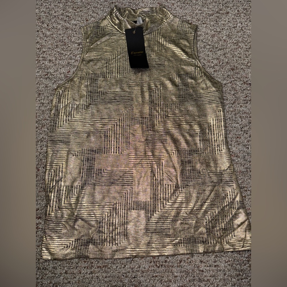 Espresso Metallic Gold Patterned Top